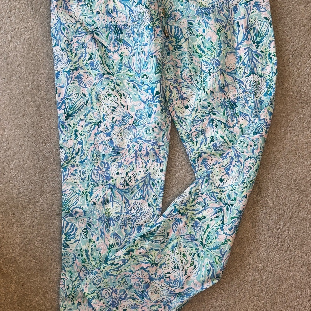 Lilly Pulitzer NWT Taron Linen Blue and Green Floral Print Pants - Picture 4 of 7